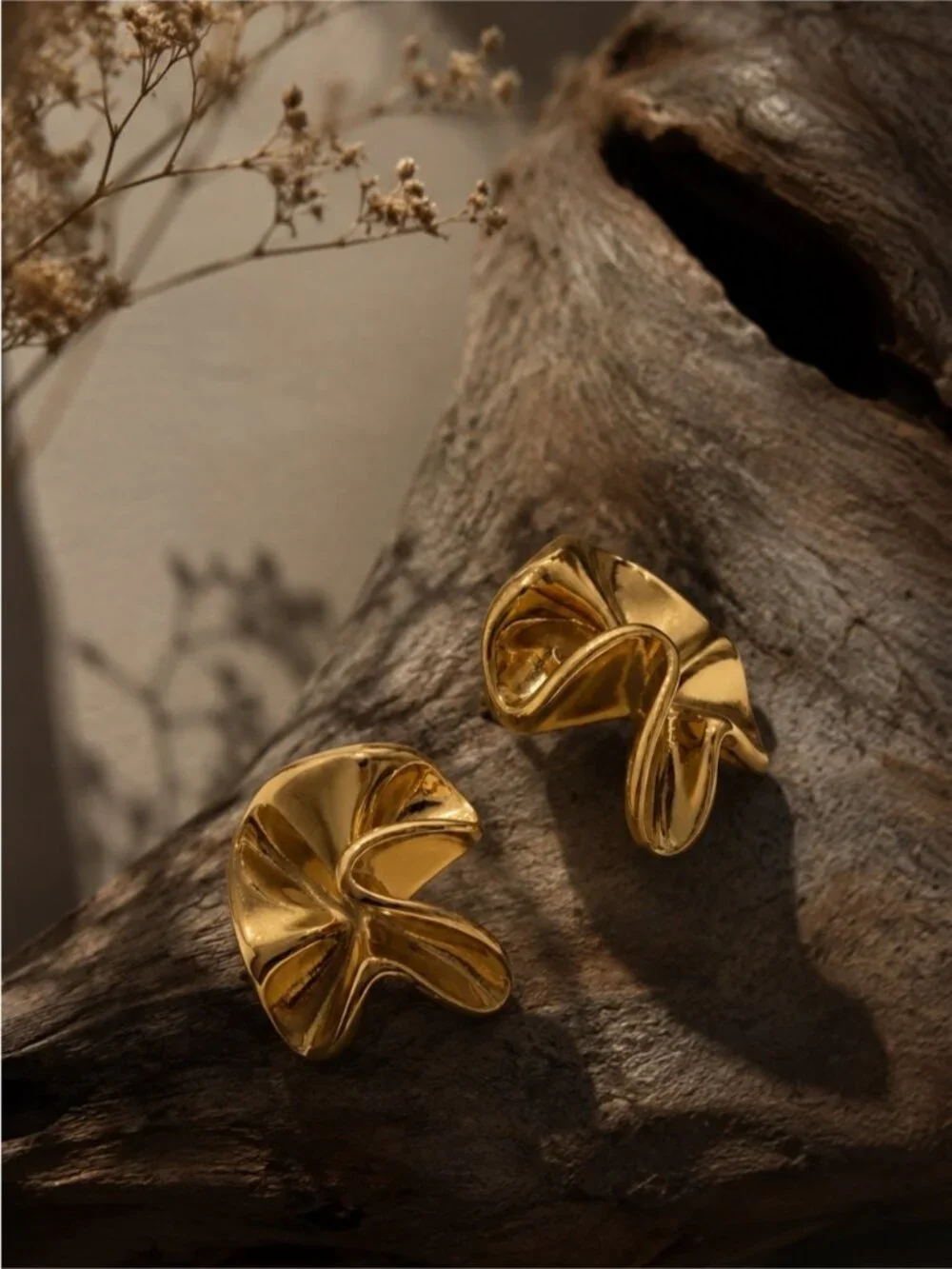 Elegant Gold tone Floral Fold Earrings - Women Jewelry